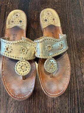 Gold Jack Rogers Leather Thong Sandals -